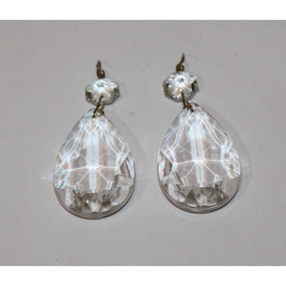 set of 10 vintage chandelier prisms clear glass teardrop faceted 2-piece - Picture 5 of 13